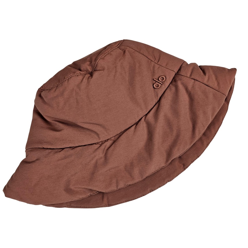 Alo Yoga Explorer Puffer Bucket Hat Espresso Brown M/L Quilted Logo Hat